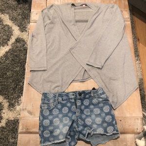 Striped cardigan & patterned shorts